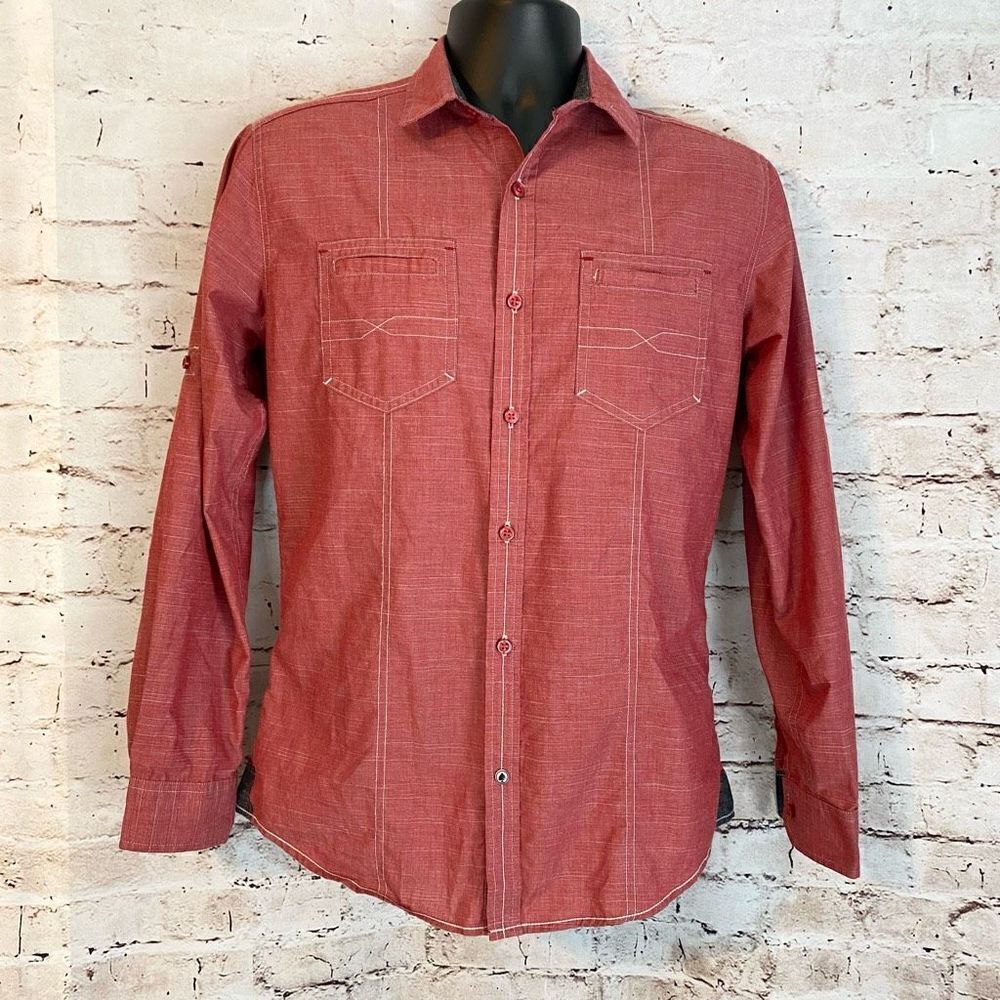 Drill Clothing Company Mens Button Down Shirt Long Sleeve Pocket Small Red